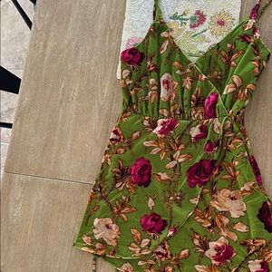 Floral Green and Pink Wrap Dress